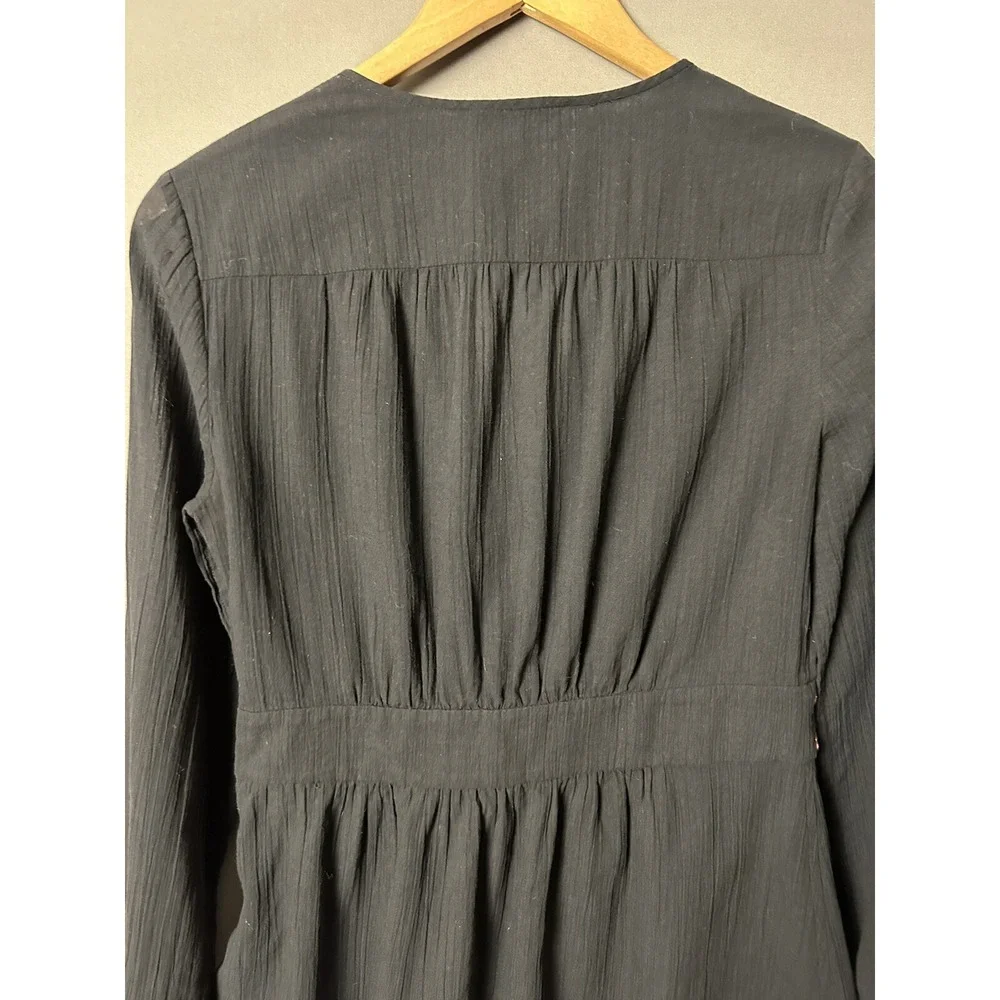Tory Burch Top Size 4 FLEUR TUNIC Embroidered Trim Long Sleeve Black